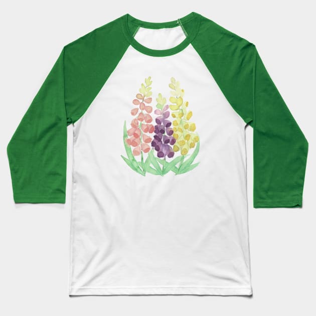 Loose Watercolor Foxgloves Baseball T-Shirt by Danica Templeton Art